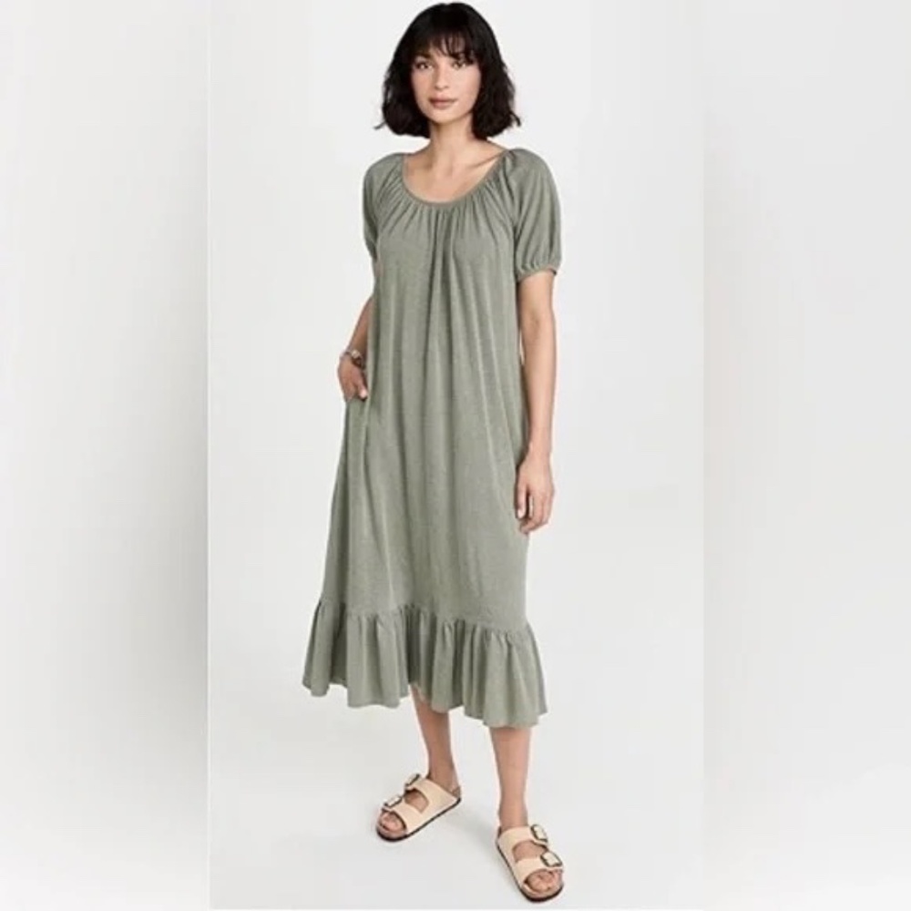 Anthropologie‎ Sundry Pale Olive Green Peasant Style Midi Dress Sz 0